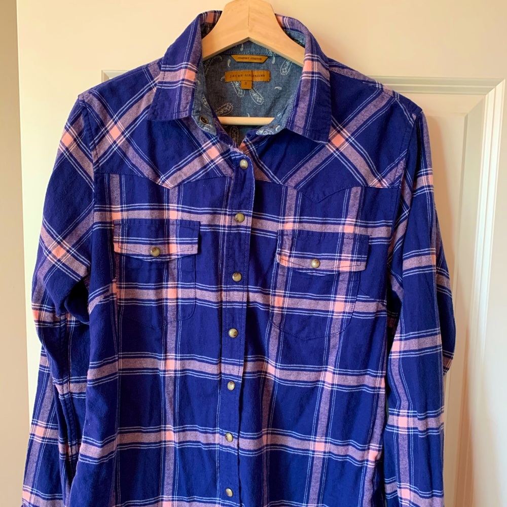 Soft button up blue and pink flannel